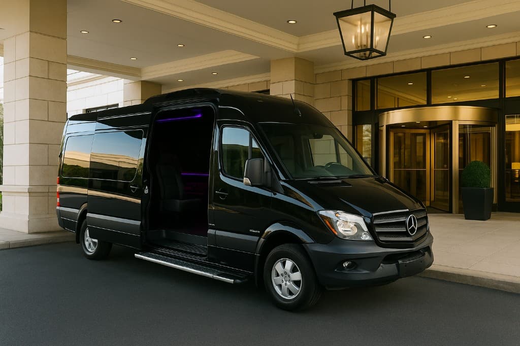 Representative rendering of a 10 passenger limo sprinter exterior