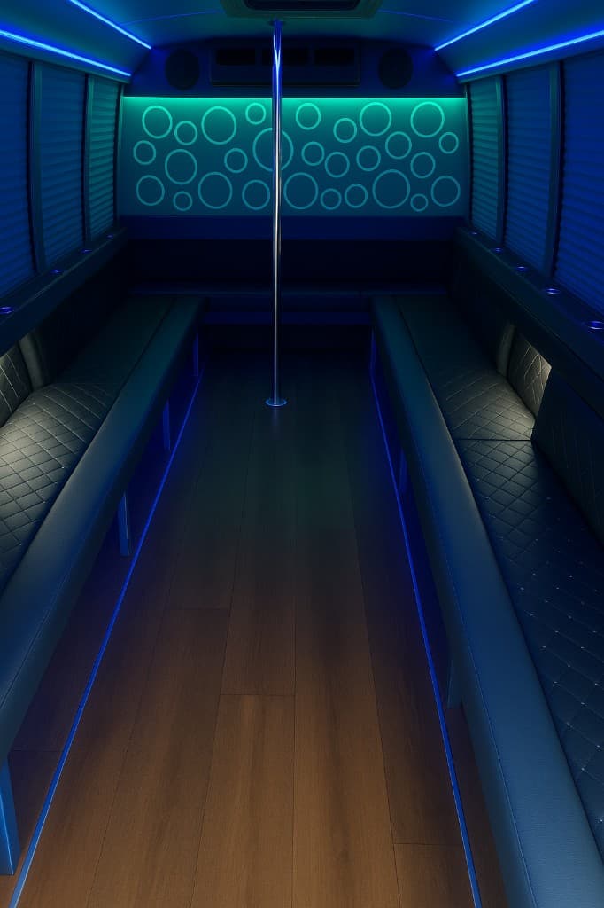 Example rendering of a 16 passenger party bus interior