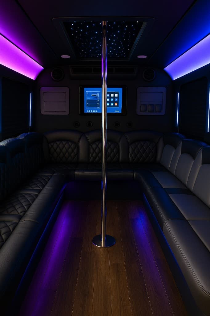 Example rendering of an 18 passenger party bus interior