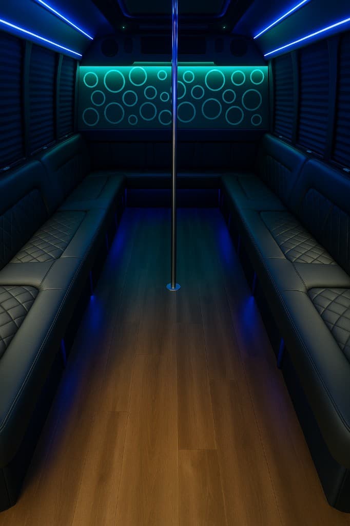 Example rendering of a 20 passenger party bus interior