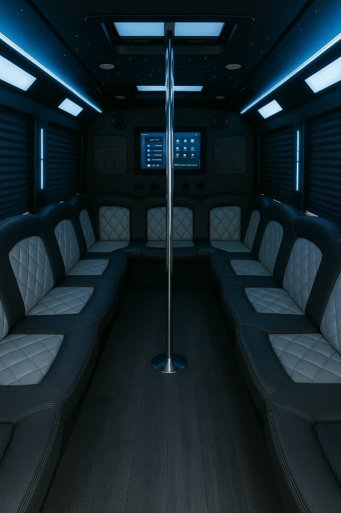 Example rendering of a 22 passenger party bus interior