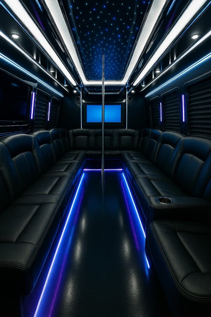 Example rendering of a 26 passenger party bus interior