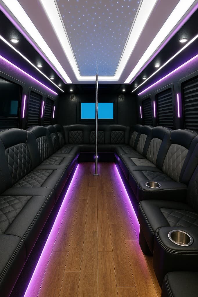 Example rendering of a 28 passenger party bus interior