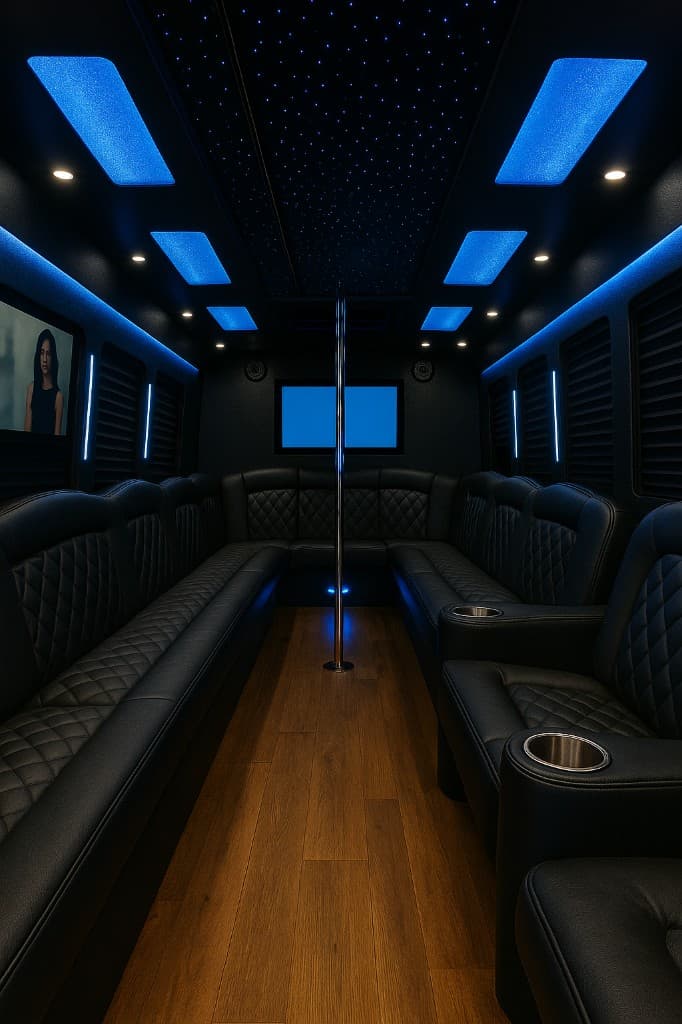 Example rendering of a 30 passenger party bus interior