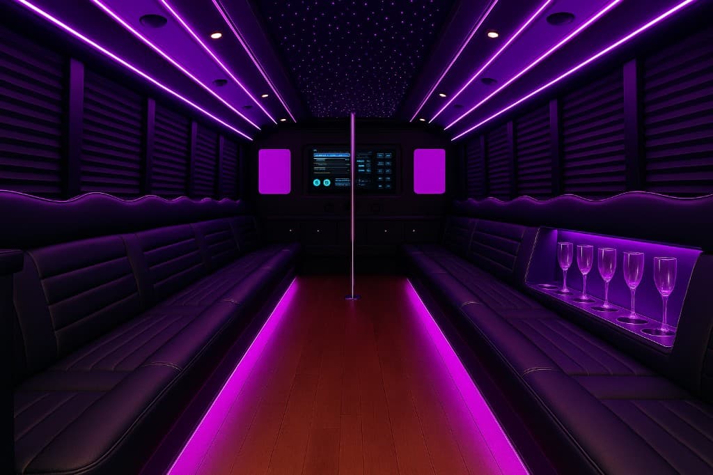 Example rendering of a 32 passenger party bus interior