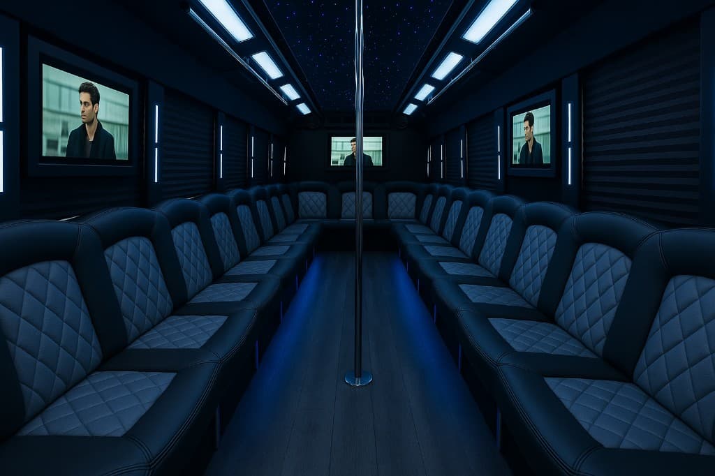 Example rendering of a 45 passenger party bus interior