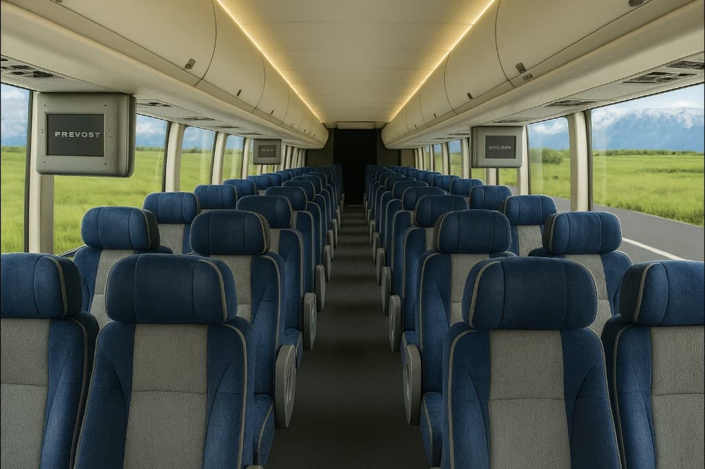 Example rendering of a 50 passenger coach bus interior