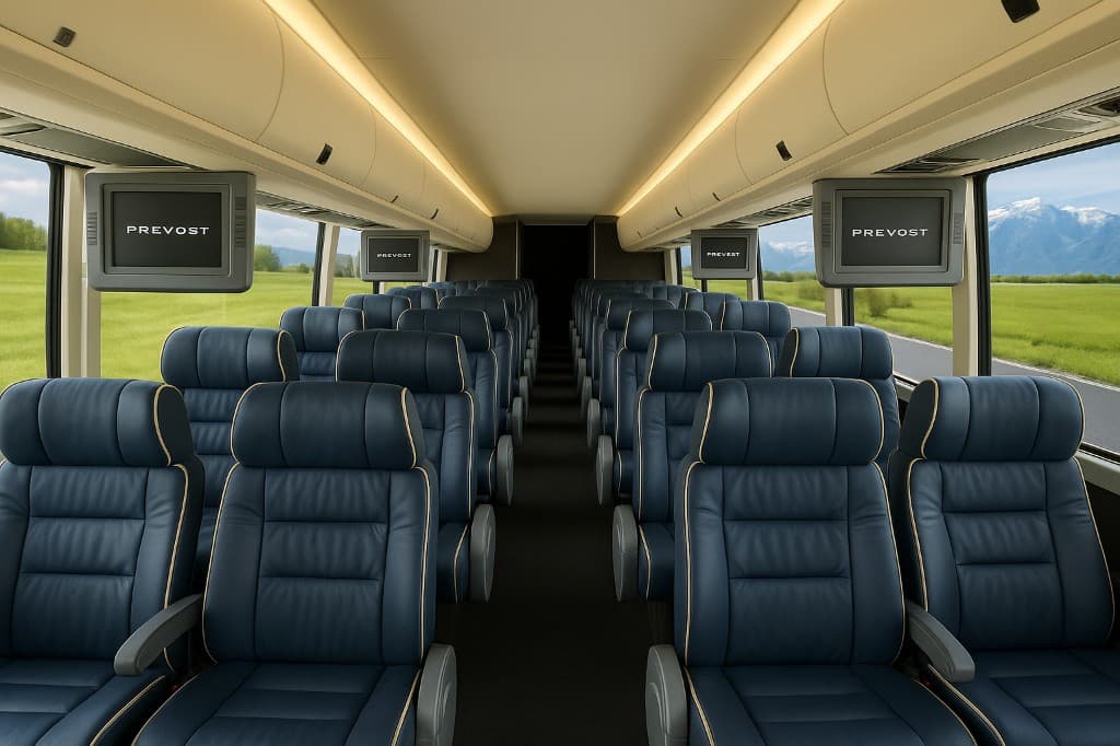 Example rendering of a 52 passenger coach bus interior