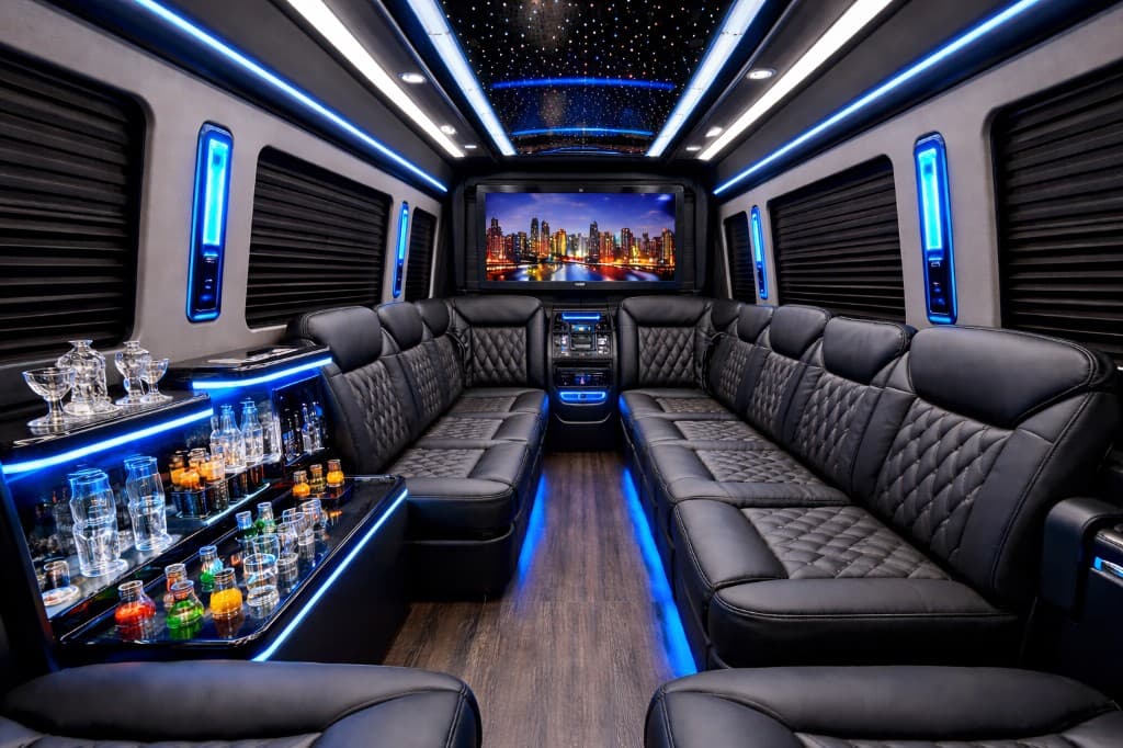 Example rendering of an 8 passenger limo sprinter interior